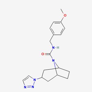 molecular formula C18H23N5O2 B2747475 (1R,5S)-N-(4-methoxybenzyl)-3-(1H-1,2,3-triazol-1-yl)-8-azabicyclo[3.2.1]octane-8-carboxamide CAS No. 2319788-75-3