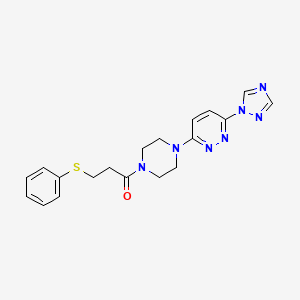 molecular formula C19H21N7OS B2747481 1-(4-(6-(1H-1,2,4-triazol-1-yl)pyridazin-3-yl)piperazin-1-yl)-3-(phenylthio)propan-1-one CAS No. 1797283-49-8