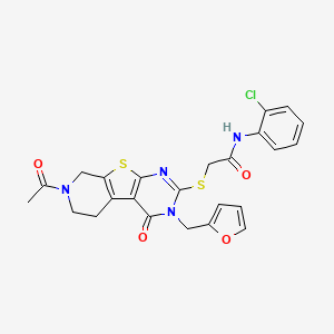 molecular formula C24H21ClN4O4S2 B2747495 2-((7-acetyl-3-(furan-2-ylmethyl)-4-oxo-3,4,5,6,7,8-hexahydropyrido[4',3':4,5]thieno[2,3-d]pyrimidin-2-yl)thio)-N-(2-chlorophenyl)acetamide CAS No. 1215508-33-0