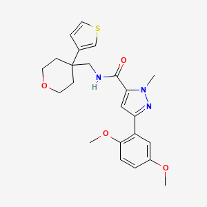 molecular formula C23H27N3O4S B2747512 3-(2,5-dimethoxyphenyl)-1-methyl-N-((4-(thiophen-3-yl)tetrahydro-2H-pyran-4-yl)methyl)-1H-pyrazole-5-carboxamide CAS No. 2309344-68-9