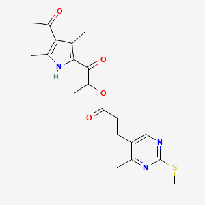 molecular formula C21H27N3O4S B2747525 1-(4-acetyl-3,5-dimethyl-1H-pyrrol-2-yl)-1-oxopropan-2-yl 3-[4,6-dimethyl-2-(methylsulfanyl)pyrimidin-5-yl]propanoate CAS No. 1111503-91-3