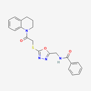 molecular formula C21H20N4O3S B2747528 N-((5-((2-(3,4-dihydroquinolin-1(2H)-yl)-2-oxoethyl)thio)-1,3,4-oxadiazol-2-yl)methyl)benzamide CAS No. 893950-36-2