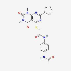 molecular formula C23H26N6O4S B2747531 N-(4-乙酰氨基苯基)-2-((2-环戊基-6,8-二甲基-5,7-二氧代-5,6,7,8-四氢嘧啶并[4,5-d]嘧啶-4-基)硫)乙酰胺 CAS No. 893909-53-0