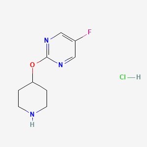 molecular formula C9H13ClFN3O B2747535 5-Fluoro-2-(piperidin-4-yloxy)pyrimidine hydrochloride CAS No. 950648-97-2