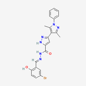 molecular formula C22H19BrN6O2 B2747536 (E)-N'-(5-bromo-2-hydroxybenzylidene)-3',5'-dimethyl-1'-phenyl-1H,1'H-[3,4'-bipyrazole]-5-carbohydrazide CAS No. 1285568-15-1