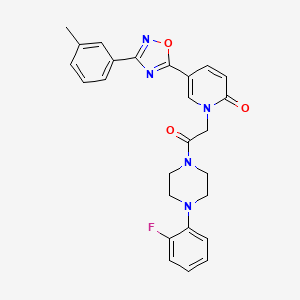 molecular formula C26H24FN5O3 B2747553 1-{2-[4-(2-fluorophenyl)piperazin-1-yl]-2-oxoethyl}-5-[3-(3-methylphenyl)-1,2,4-oxadiazol-5-yl]pyridin-2(1H)-one CAS No. 1326931-98-9