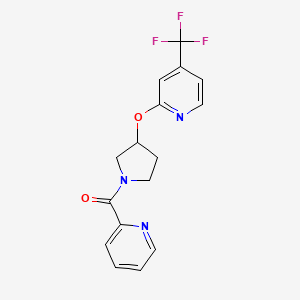 molecular formula C16H14F3N3O2 B2747556 Pyridin-2-yl(3-((4-(trifluoromethyl)pyridin-2-yl)oxy)pyrrolidin-1-yl)methanone CAS No. 2034615-82-0