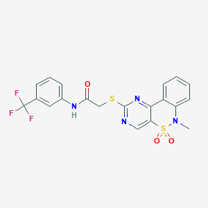 molecular formula C20H15F3N4O3S2 B2747558 2-[(6-甲基-5,5-二氧化-6H-嘧啶并[5,4-c][2,1]苯并噻嗪-2-基)硫]-N-[3-(三氟甲基)苯基]乙酰胺 CAS No. 895102-58-6