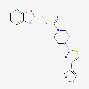 molecular formula C20H18N4O2S3 B2747564 2-(Benzo[d]oxazol-2-ylthio)-1-(4-(4-(thiophen-3-yl)thiazol-2-yl)piperazin-1-yl)ethanone CAS No. 1448048-19-8