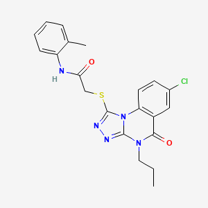 molecular formula C21H20ClN5O2S B2747602 2-[(7-chloro-5-oxo-4-propyl-4,5-dihydro[1,2,4]triazolo[4,3-a]quinazolin-1-yl)thio]-N-(2-methylphenyl)acetamide CAS No. 1111176-10-3