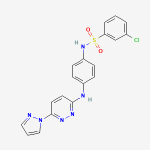 molecular formula C19H15ClN6O2S B2747609 N-(4-((6-(1H-吡唑-1-基)吡啶并[3,4-e]嘧啶-3-基)氨基)苯基)-3-氯苯磺酰胺 CAS No. 1014027-48-5
