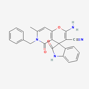 molecular formula C24H18N4O3 B2747614 2'-Amino-6'-benzyl-7'-methyl-2,5'-dioxo-1,2,5',6'-tetrahydrospiro[indole-3,4'-pyrano[3,2-c]pyridine]-3'-carbonitrile CAS No. 873571-71-2