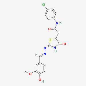 N-(4-chlorophenyl)-2-((E)-2-((E)-(4-hydroxy-3-methoxybenzylidene)hydrazono)-4-oxothiazolidin-5-yl)acetamide