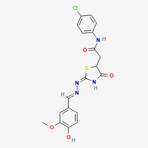 molecular formula C19H17ClN4O4S B2747636 N-(4-氯苯基)-2-((E)-2-((E)-(4-羟基-3-甲氧基苯甲亚甲基)肼基)-4-氧代噻唑啉-5-基)乙酰胺 CAS No. 613218-89-6