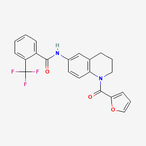 molecular formula C22H17F3N2O3 B2747638 N-[1-(2-furoyl)-1,2,3,4-tetrahydroquinolin-6-yl]-2-(trifluoromethyl)benzamide CAS No. 1005305-66-7