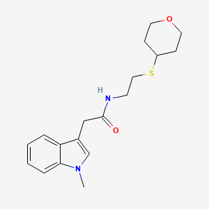 molecular formula C18H24N2O2S B2747639 2-(1-甲基-1H-吲哚-3-基)-N-(2-((四氢-2H-吡喃-4-基)硫基)乙基)醋酰胺 CAS No. 2034289-52-4