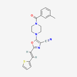 molecular formula C22H20N4O2S B2747650 (E)-5-(4-(3-甲基苯甲酰)哌嗪-1-基)-2-(2-(噻吩-2-基)乙烯基)噁唑-4-碳腈 CAS No. 941266-32-6