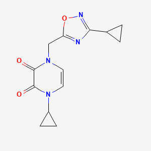 molecular formula C13H14N4O3 B2747651 1-Cyclopropyl-4-[(3-cyclopropyl-1,2,4-oxadiazol-5-yl)methyl]pyrazine-2,3-dione CAS No. 2380140-91-8