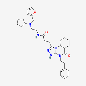 molecular formula C32H36N6O3 B2747674 N-(2-{cyclopentyl[(furan-2-yl)methyl]amino}ethyl)-3-[5-oxo-4-(2-phenylethyl)-4H,5H-[1,2,4]triazolo[4,3-a]quinazolin-1-yl]propanamide CAS No. 902969-99-7