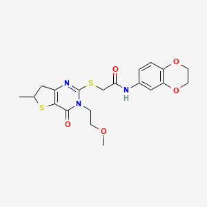 molecular formula C20H23N3O5S2 B2747681 N-(2,3-二氢苯并[b][1,4]二氧杂环-6-基)-2-((3-(2-甲氧乙基)-6-甲基-4-氧代-3,4,6,7-四氢噻吩[3,2-d]嘧啶-2-基)硫)乙酰胺 CAS No. 851410-14-5