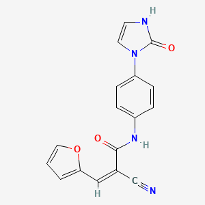 molecular formula C17H12N4O3 B2747689 (Z)-2-氰基-3-(呋喃-2-基)-N-[4-(2-氧代-1H-咪唑-3-基)苯基]丙-2-烯酰胺 CAS No. 1798387-75-3