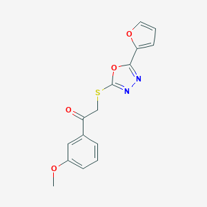 molecular formula C15H12N2O4S B274769 2-[[5-(Furan-2-yl)-1,3,4-oxadiazol-2-yl]sulfanyl]-1-(3-methoxyphenyl)ethanone 