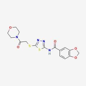 molecular formula C16H16N4O5S2 B2747691 N-(5-((2-morpholino-2-oxoethyl)thio)-1,3,4-thiadiazol-2-yl)benzo[d][1,3]dioxole-5-carboxamide CAS No. 476466-15-6