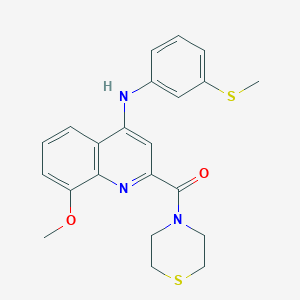 molecular formula C22H23N3O2S2 B2747693 (8-甲氧基-4-((3-(甲硫基)苯基)氨基)喹啉-2-基)(噻吩-2-基)甲酮 CAS No. 1251580-76-3