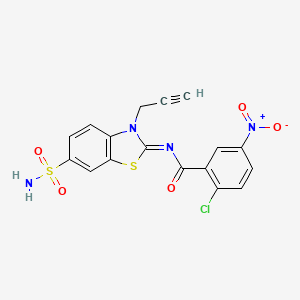 molecular formula C17H11ClN4O5S2 B2747695 2-chloro-5-nitro-N-(3-prop-2-ynyl-6-sulfamoyl-1,3-benzothiazol-2-ylidene)benzamide CAS No. 887205-09-6