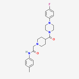 molecular formula C25H31FN4O2 B2747697 2-(4-(4-(4-fluorophenyl)piperazine-1-carbonyl)piperidin-1-yl)-N-(p-tolyl)acetamide CAS No. 941928-81-0