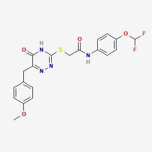 molecular formula C20H18F2N4O4S B2747710 N-[4-(difluoromethoxy)phenyl]-2-{[6-(4-methoxybenzyl)-5-oxo-4,5-dihydro-1,2,4-triazin-3-yl]sulfanyl}acetamide CAS No. 898624-10-7