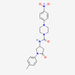 molecular formula C22H25N5O4 B2747715 4-(4-nitrophenyl)-N-(5-oxo-1-(p-tolyl)pyrrolidin-3-yl)piperazine-1-carboxamide CAS No. 887465-77-2