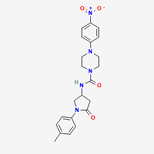 molecular formula C22H25N5O4 B2747715 4-(4-硝基苯基)-N-(5-氧代-1-(对甲苯基)吡咯啉-3-基)哌嗪-1-甲酰胺 CAS No. 887465-77-2