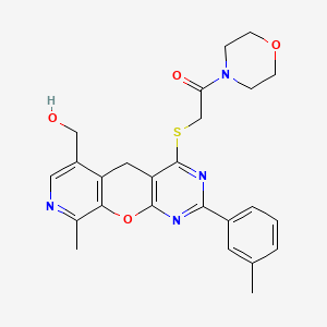 molecular formula C25H26N4O4S B2747718 2-[[6-(羟甲基)-9-甲基-2-(3-甲基苯基)-5H-吡啶[1,2]吡喃[2,4-b]嘧啶-4-基]硫代]-1-吗啉-4-基-乙酮 CAS No. 892415-39-3