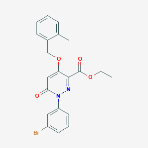 molecular formula C21H19BrN2O4 B2747723 乙酸1-(3-溴苯基)-4-((2-甲基苯甲基)氧基)-6-氧代-1,6-二氢吡啶嗪-3-羧酸酯 CAS No. 899993-19-2