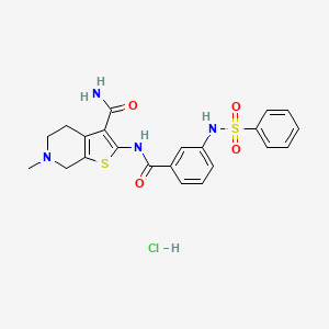 molecular formula C22H23ClN4O4S2 B2747733 2-(3-苯磺酰胺基苯甲酰胺)-6-甲基-4H,5H,6H,7H-噻吩[2,3-c]吡啶-3-甲酰胺盐酸盐 CAS No. 1215741-38-0