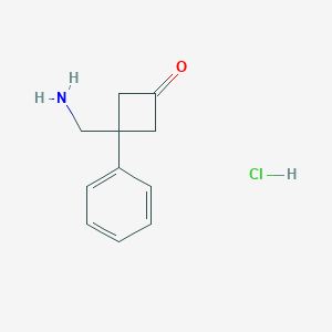 molecular formula C11H14ClNO B2747740 3-(Aminomethyl)-3-phenylcyclobutan-1-one hydrochloride CAS No. 1315368-94-5