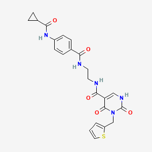 molecular formula C23H23N5O5S B2747741 N-(2-(4-(环丙烷甲酰胺基)苯甲酰胺基)乙基)-2,4-二氧代-3-(噻吩-2-基甲基)-1,2,3,4-四氢嘧啶-5-甲酰胺 CAS No. 1396785-93-5