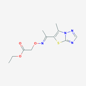 molecular formula C11H14N4O3S B2747748 乙酸2-({[1-(6-甲基[1,3]噻唑并[3,2-b][1,2,4]三唑-5-基)乙烯基]氨基氧基})酯 CAS No. 478245-58-8