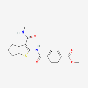 molecular formula C18H18N2O4S B2747759 methyl 4-((3-(methylcarbamoyl)-5,6-dihydro-4H-cyclopenta[b]thiophen-2-yl)carbamoyl)benzoate CAS No. 893096-96-3