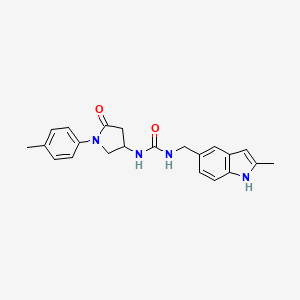 molecular formula C22H24N4O2 B2747760 1-((2-methyl-1H-indol-5-yl)methyl)-3-(5-oxo-1-(p-tolyl)pyrrolidin-3-yl)urea CAS No. 894023-74-6