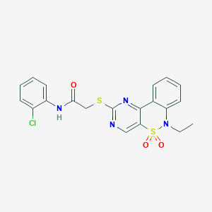 molecular formula C20H17ClN4O3S2 B2747764 N-(2-chlorophenyl)-2-[(6-ethyl-5,5-dioxido-6H-pyrimido[5,4-c][2,1]benzothiazin-2-yl)thio]acetamide CAS No. 951578-13-5