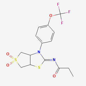 molecular formula C15H15F3N2O4S2 B2747767 (E)-N-(5,5-二氧代-3-(4-(三氟甲氧基)苯基)四氢噻吩并[3,4-d]噻唑-2(3H)-基)丙酰胺 CAS No. 879937-62-9