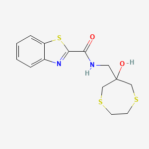 molecular formula C14H16N2O2S3 B2747769 N-[(6-Hydroxy-1,4-dithiepan-6-yl)methyl]-1,3-benzothiazole-2-carboxamide CAS No. 2415533-88-7