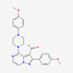 molecular formula C25H25N5O3 B2747771 2-(4-甲氧基苯基)-4-[4-(4-甲氧基苯基)哌嗪-1-基]嘧啶并[1,5-a]嘧啶-3-甲醛 CAS No. 1019154-15-4