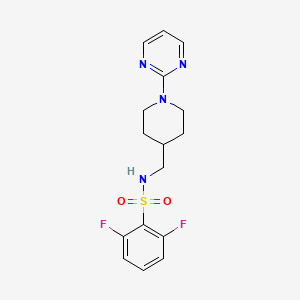 molecular formula C16H18F2N4O2S B2747776 2,6-difluoro-N-((1-(pyrimidin-2-yl)piperidin-4-yl)methyl)benzenesulfonamide CAS No. 1235631-08-9