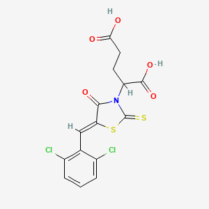 molecular formula C15H11Cl2NO5S2 B2747784 2-[(5Z)-5-[(2,6-dichlorophenyl)methylidene]-4-oxo-2-sulfanylidene-1,3-thiazolidin-3-yl]pentanedioic acid CAS No. 872696-40-7