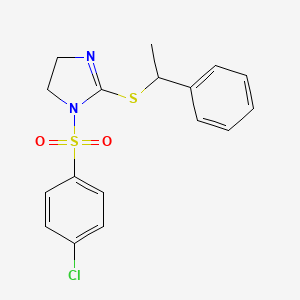 molecular formula C17H17ClN2O2S2 B2747785 1-(4-Chlorophenyl)sulfonyl-2-(1-phenylethylsulfanyl)-4,5-dihydroimidazole CAS No. 868216-96-0