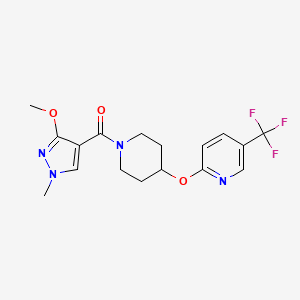 molecular formula C17H19F3N4O3 B2747797 (3-methoxy-1-methyl-1H-pyrazol-4-yl)(4-((5-(trifluoromethyl)pyridin-2-yl)oxy)piperidin-1-yl)methanone CAS No. 1421456-86-1