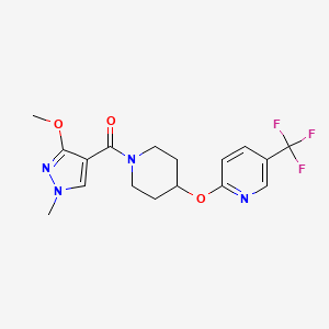 molecular formula C17H19F3N4O3 B2747797 (3-甲氧基-1-甲基-1H-吡唑-4-基)(4-((5-(三氟甲基)吡啶-2-基)氧基)哌啶-1-基)甲酮 CAS No. 1421456-86-1